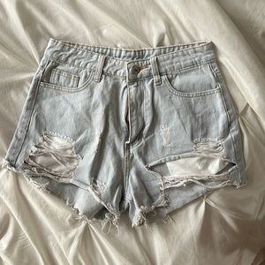 Light wash denim shorts